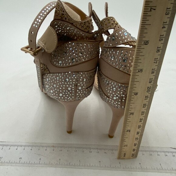 FSJ Champagne Wedding Shoes Rhinestone Stiletto Heels Bridal Sandals - Picture 5 of 7